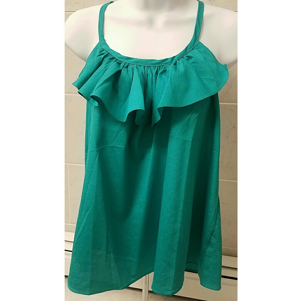 Green Ruffle Front Top •Charlotte Russe• Zip Back